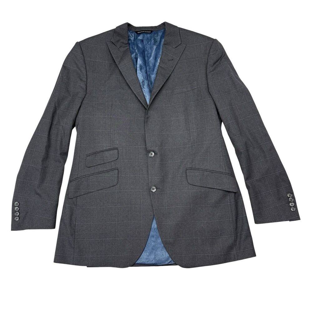 Coppley Black Label Blazer Jacket Mens Size‎ 40 R Gray Wool Paisley Print Lining